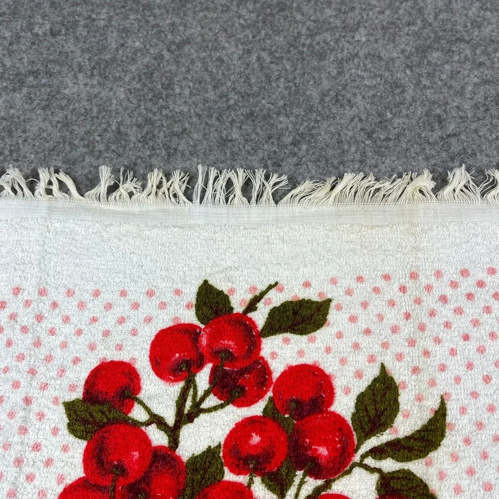 Vintage Town House Kitchen Terry Towel Cherry Polka Dot Fringed MCM 50s USA